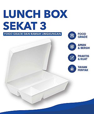 Lunch Box Sekat 3 - Putih Polos | Kotak Bento Food Grade Anti Bocor untuk Catering & Take Away