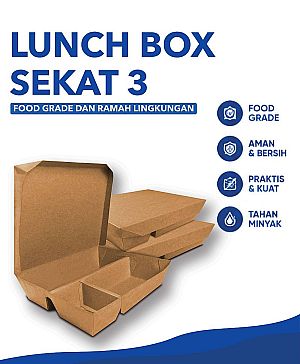 Lunch Box Sekat 3 - Kraft Coklat| Kotak Bento Food Grade Anti Bocor untuk Catering & Take Away