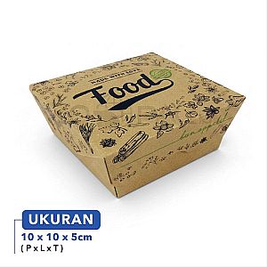Lunch Box Paper KRAFT COKLAT Motif HOT & FRESH | Box Makanan Food Grade Anti Bocor Premium - M (50 pcs)