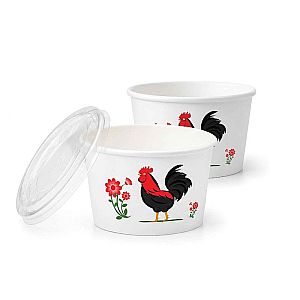 Paper Bowl Mangkok Kertas Motif AYAM JAGO + Tutup | Food Grade Anti Bocor Microwave Safe