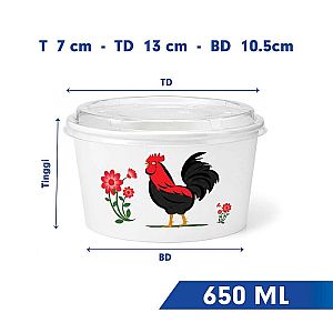Paper Bowl Mangkok Kertas Motif AYAM JAGO + Tutup | Food Grade Anti Bocor Microwave Safe