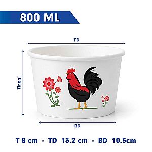 Paper Bowl Mangkok Kertas Motif AYAM JAGO + Tutup | Food Grade Anti Bocor Microwave Safe