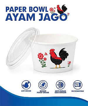 Paper Bowl Mangkok Kertas Motif AYAM JAGO + Tutup | Food Grade Anti Bocor Microwave Safe