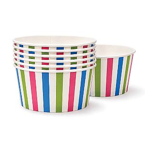 Paper Bowl Mangkok Kertas Motif STRIPE PELANGI + Tutup | Food Grade Anti Bocor Microwave Safe