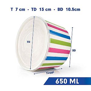 Paper Bowl Mangkok Kertas Motif STRIPE PELANGI + Tutup | Food Grade Anti Bocor Microwave Safe