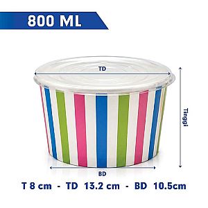 Paper Bowl Mangkok Kertas Motif STRIPE PELANGI + Tutup | Food Grade Anti Bocor Microwave Safe