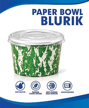 Paper Bowl Mangkok Kertas Motif BLURIK JADUL+ Tutup | Food Grade Anti Bocor Microwave Safe