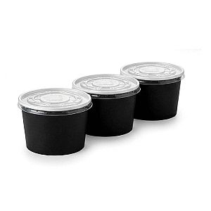 Paper Bowl Mangkok Kertas HITAM POLOS + Tutup | Food Grade Anti Bocor Microwave Safe