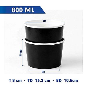 Paper Bowl Mangkok Kertas HITAM POLOS + Tutup | Food Grade Anti Bocor Microwave Safe