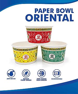 Paper Bowl - Mangkok Kertas - CHINESE ORIENTAL JADUL + TUTUP (50 set)