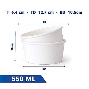Paper Bowl Mangkok Kertas PUTIH POLOS + Tutup | Food Grade Anti Bocor Microwave Safe