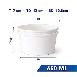 Paper Bowl Mangkok Kertas PUTIH POLOS + Tutup | Food Grade Anti Bocor Microwave Safe