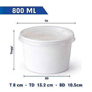Paper Bowl Mangkok Kertas PUTIH POLOS + Tutup | Food Grade Anti Bocor Microwave Safe