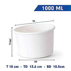 Paper Bowl Mangkok Kertas PUTIH POLOS + Tutup | Food Grade Anti Bocor Microwave Safe