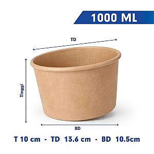 Paper Bowl Mangkok Kertas KRAFT COKLAT + Tutup | Food Grade Anti Bocor Microwave Safe