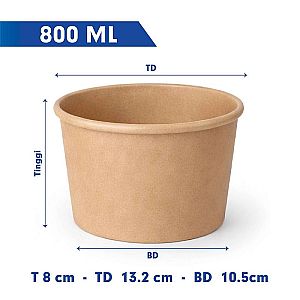 Paper Bowl Mangkok Kertas KRAFT COKLAT + Tutup | Food Grade Anti Bocor Microwave Safe