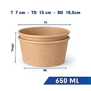 Paper Bowl Mangkok Kertas KRAFT COKLAT + Tutup | Food Grade Anti Bocor Microwave Safe