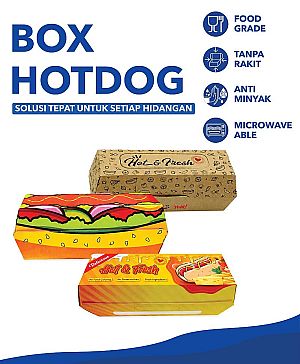 Box Hot Dog Food Grade Motif HOT & FRESH | Tanpa Rakit Langsung Pakai Anti Minyak