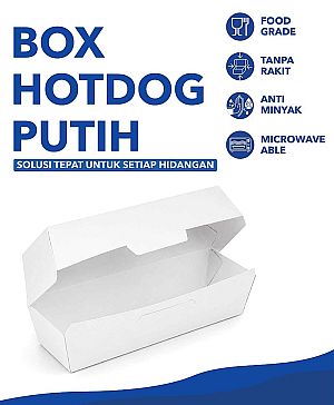 Box Hot Dog Food Grade PUTIH POLOS | Tanpa Rakit Langsung Pakai Anti Minyak