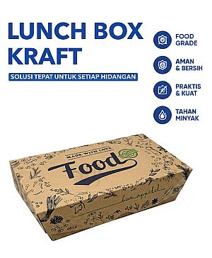 Lunch Box Paper KRAFT COKLAT Motif HOT & FRESH | Box Makanan Food Grade Anti Bocor Premium - M (50 pcs)