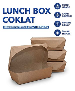Lunch Box Paper Kraft Coklat | Box Makanan Food Grade Anti Bocor Premium