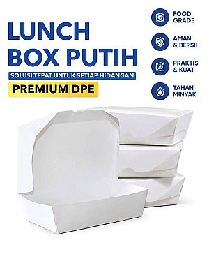 Lunch Box Paper Putih Polos PREMIUM DPE | Box Makanan Food Grade Anti Bocor Microwave Safe