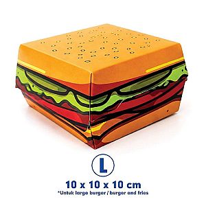 Kotak Burger Full Color Siap Pakai Anti Minyak | Box Burger Ivory Food Grade Tanpa Rakit