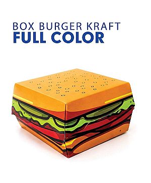 Kotak Burger Full Color Siap Pakai Anti Minyak | Box Burger Ivory Food Grade Tanpa Rakit