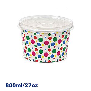 Paper Bowl Mangkok Kertas POLKADOT + Tutup | Food Grade Anti Bocor Microwave Safe 