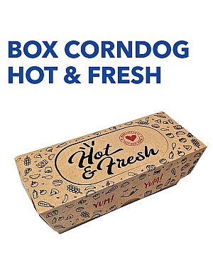 Box Corn Dog Kraft Coklat motif HOT & FRESH | Kemasan Corndog Anti Minyak Food Grade Premium
