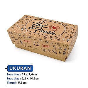 Box Corn Dog Kraft Coklat motif HOT & FRESH | Kemasan Corndog Anti Minyak Food Grade Premium