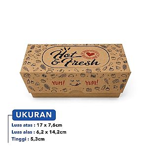 Box Corn Dog Kraft Coklat motif HOT & FRESH | Kemasan Corndog Anti Minyak Food Grade Premium